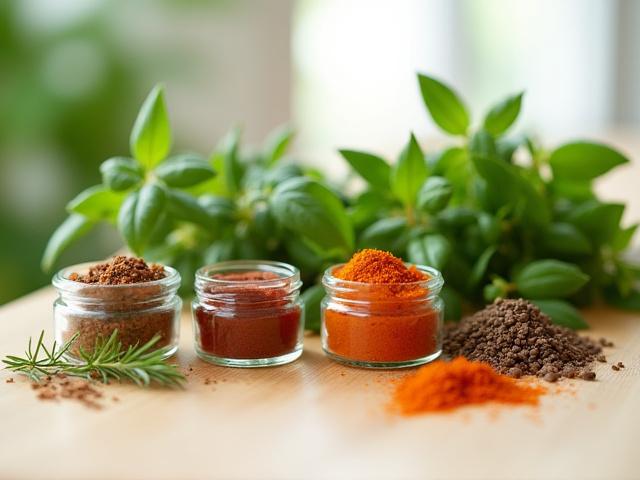 Larawan ng sariwa at tuyong pambalot ng damo at pampalasa